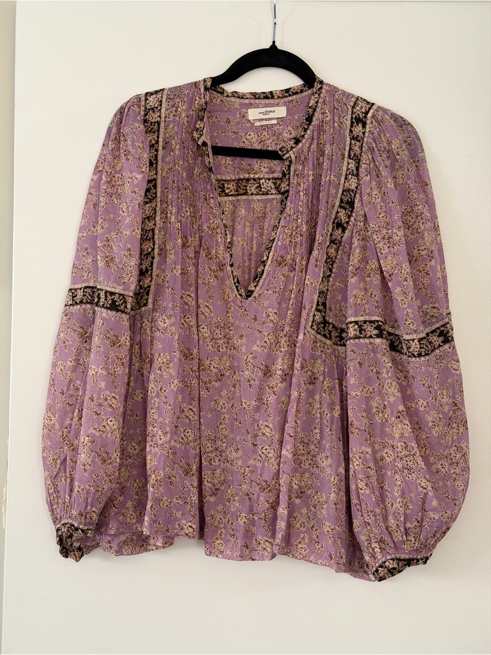 Isabel Marant Étoile Maria Purple Floral Print Cotton Blouse Boho Peasant -EU 42